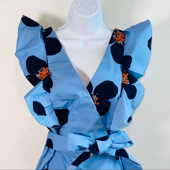 Kate Spade Tea Garden Blue & Orange Floral Print Cotton Midi Dress - Picture 13 of 13